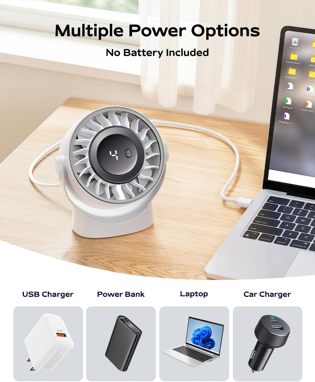 TurboCool Desk Fan with LED Battery Display