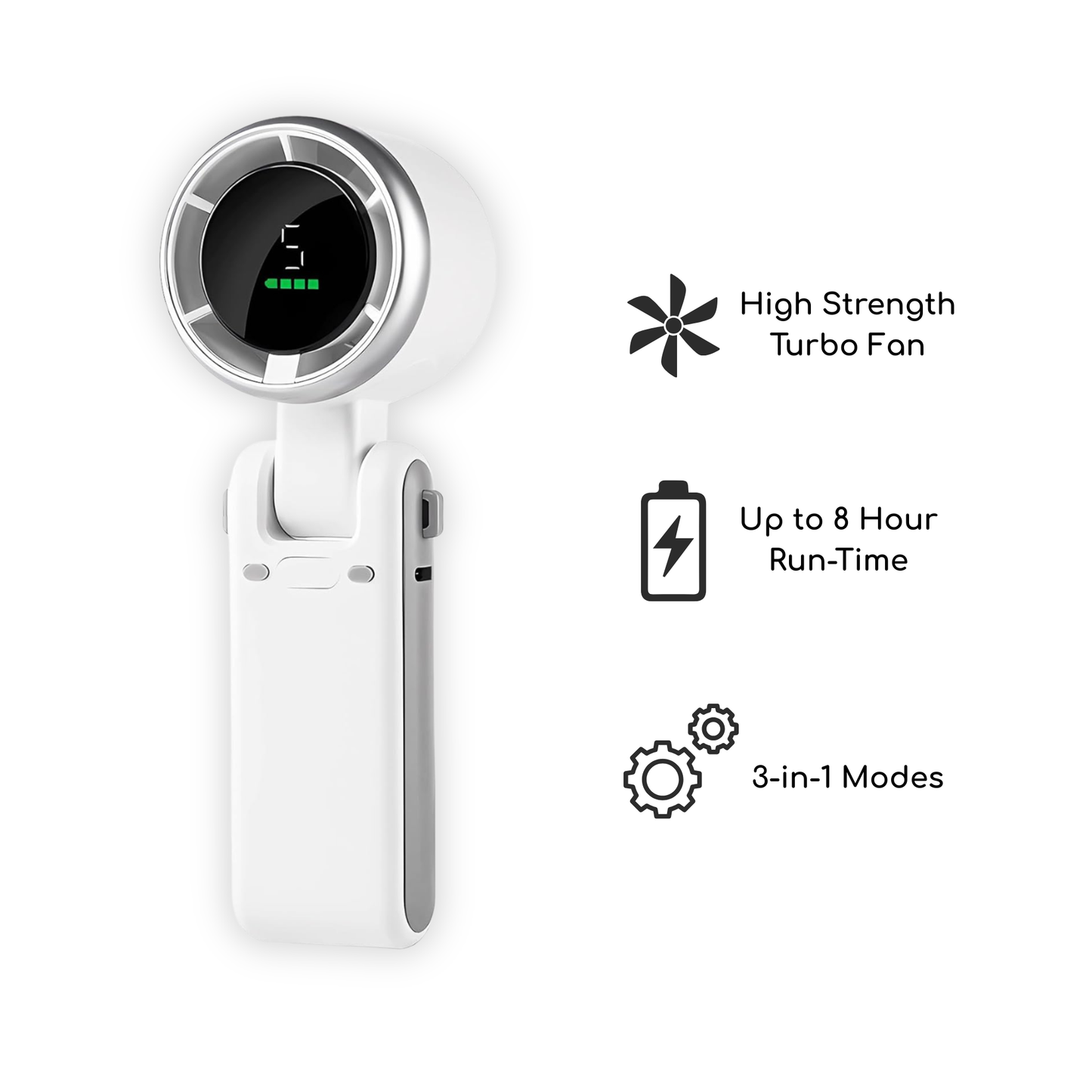 TurboCool 3-in-1 Foldable Mini Fan with LED Battery Display